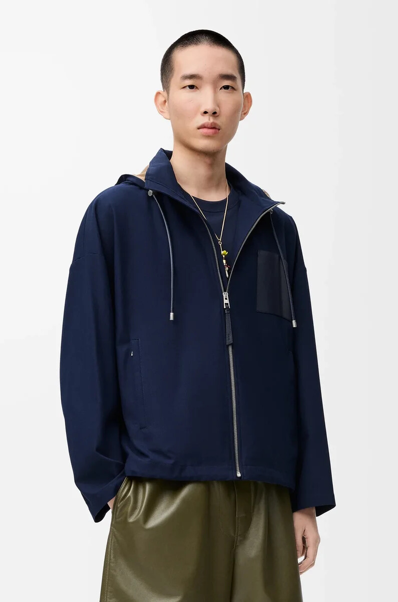 kapuzenjacke aus baumwolle marineblaubeige