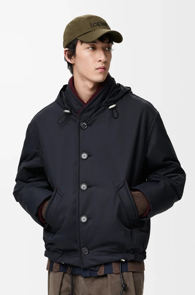 wattierte jacke aus technischer baumwolle marineblau