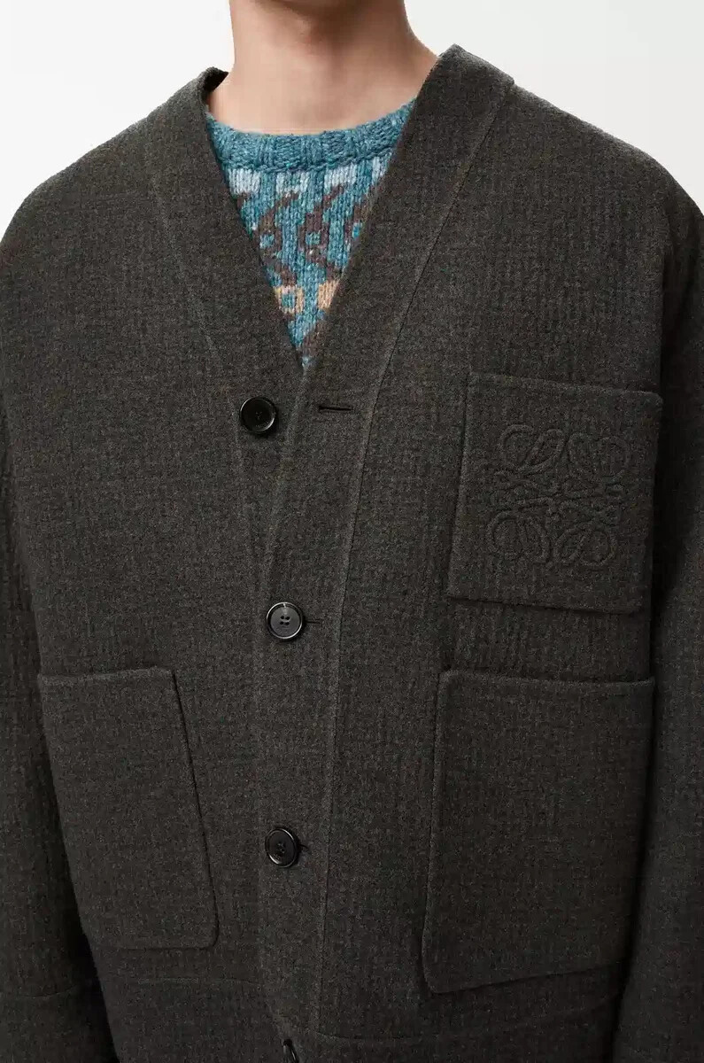 strickjacke aus wolle und seide khakibraunblau