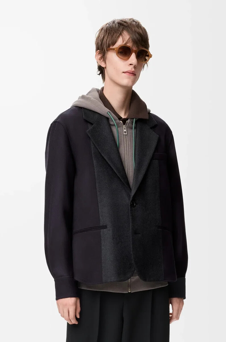 hybridjacke aus wolle marineblaugrau