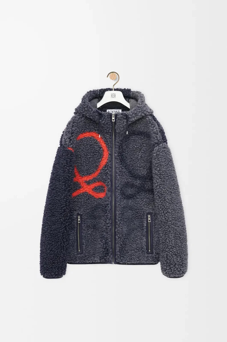 kapuzenjacke aus wollmischung marineblauorange