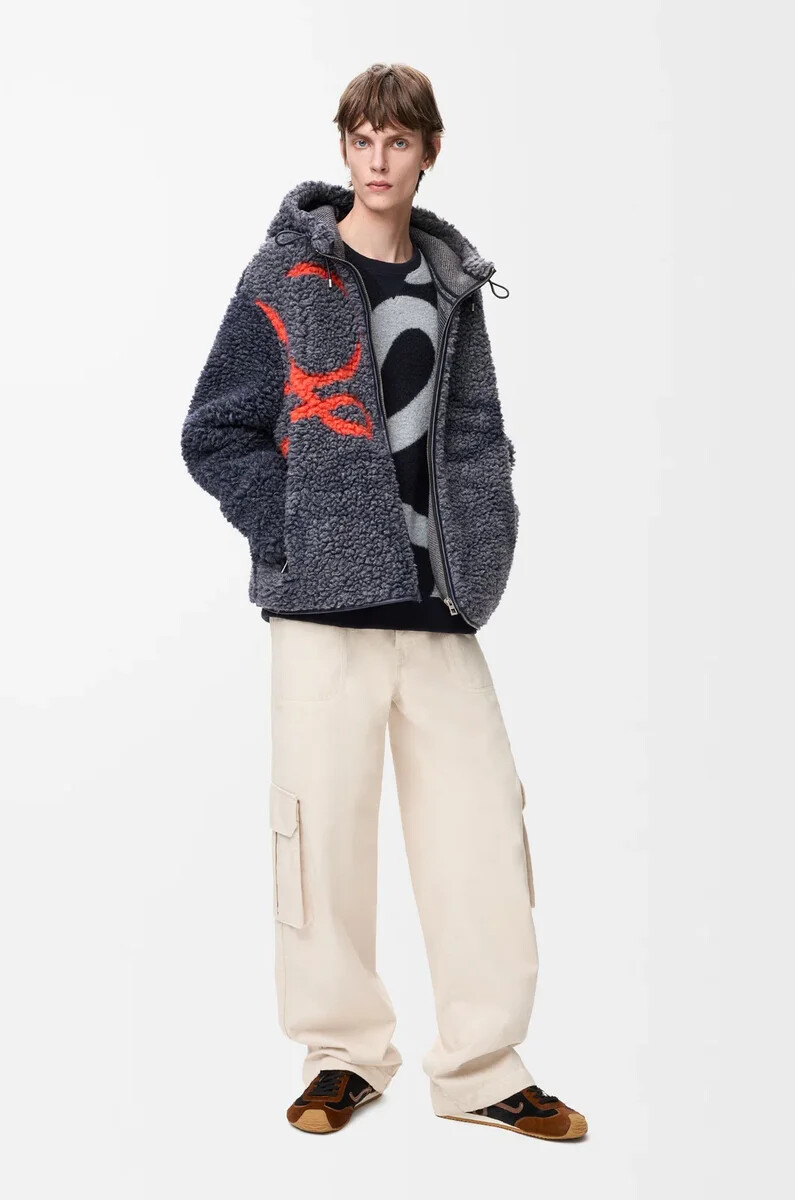 kapuzenjacke aus wollmischung marineblauorange