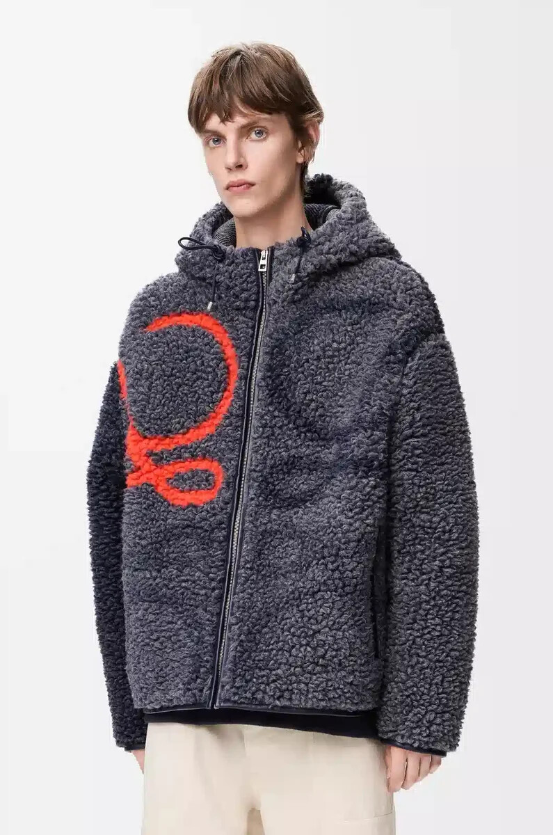 kapuzenjacke aus wollmischung marineblauorange