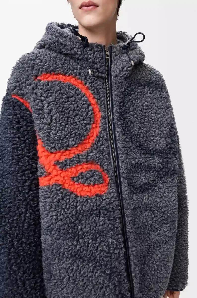 kapuzenjacke aus wollmischung marineblauorange