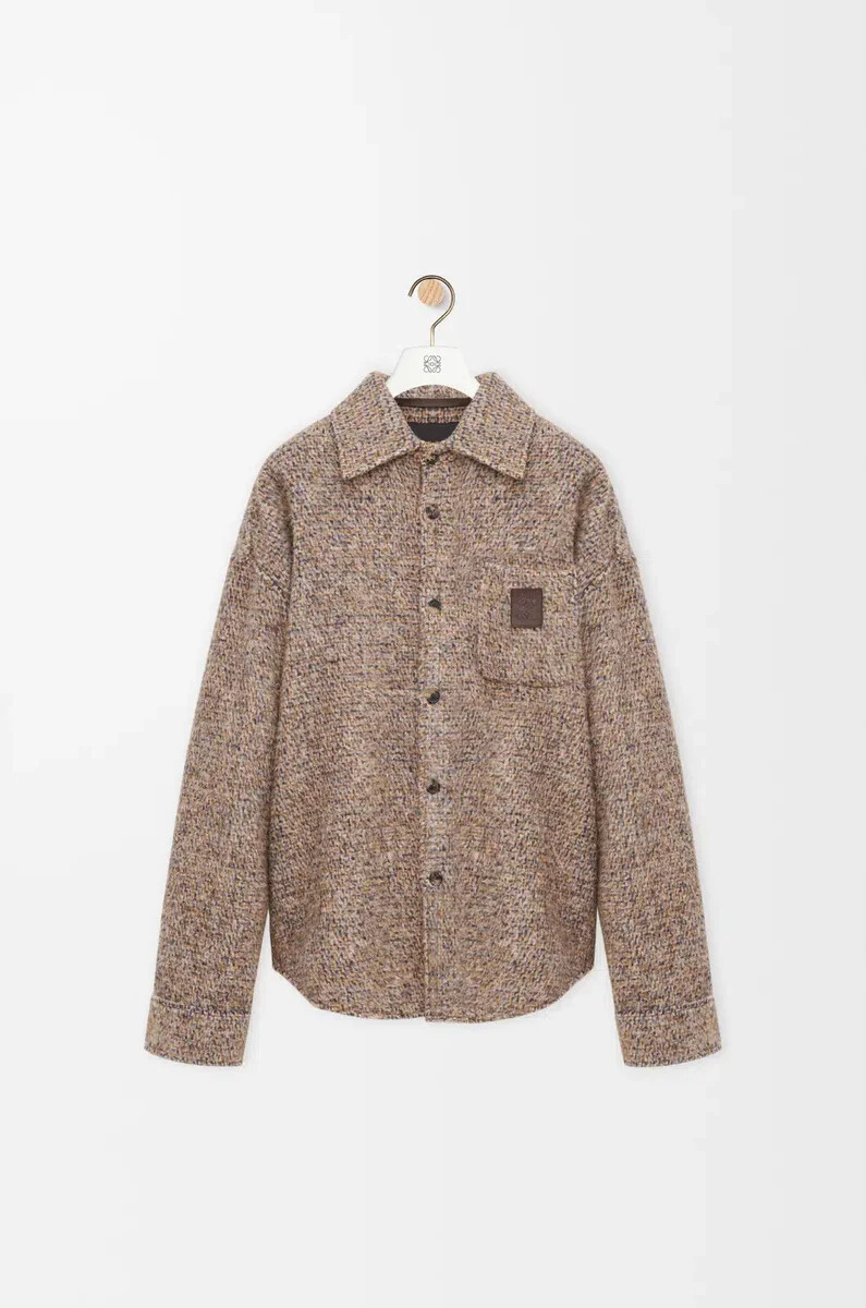 overshirt aus woll- und lama-mischgewebe beigeblau meliert