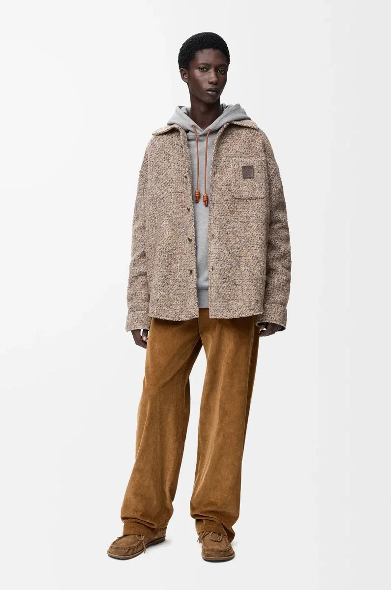 overshirt aus woll- und lama-mischgewebe beigeblau meliert