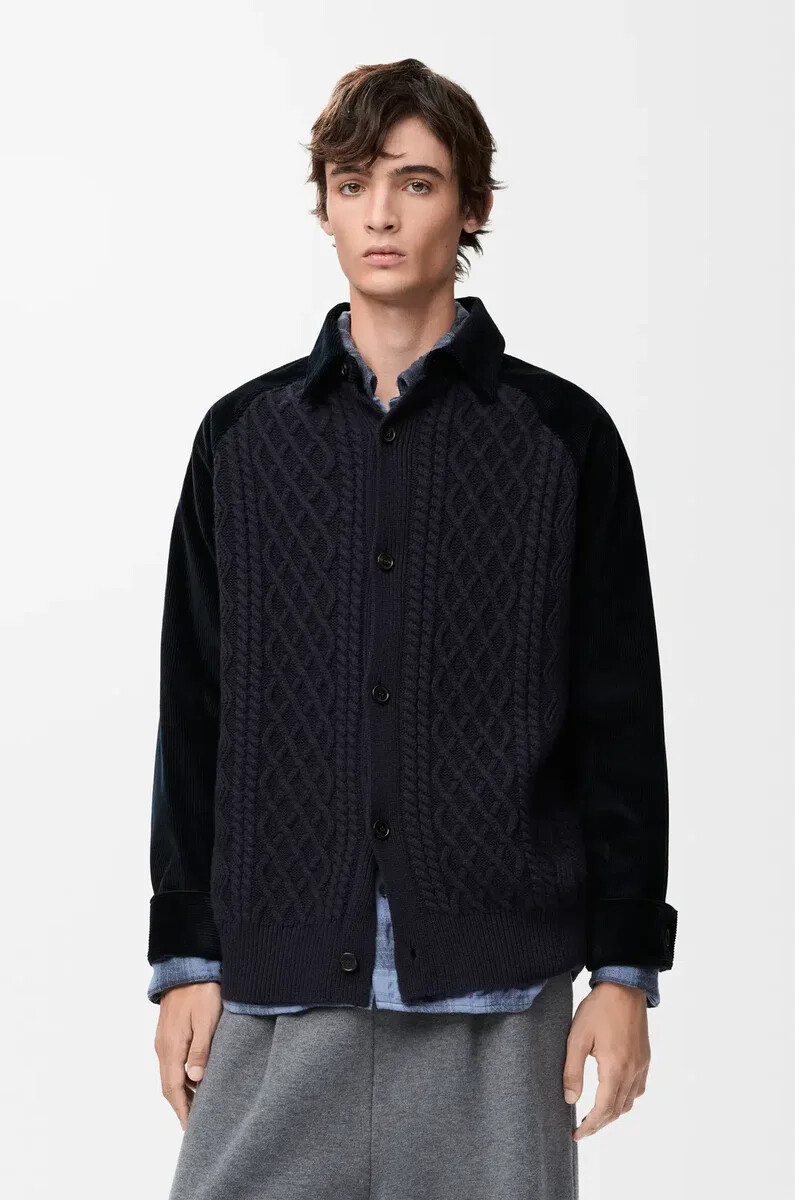 hybrid-overshirt aus baumwolle und wolle dunkelblaumarineblau