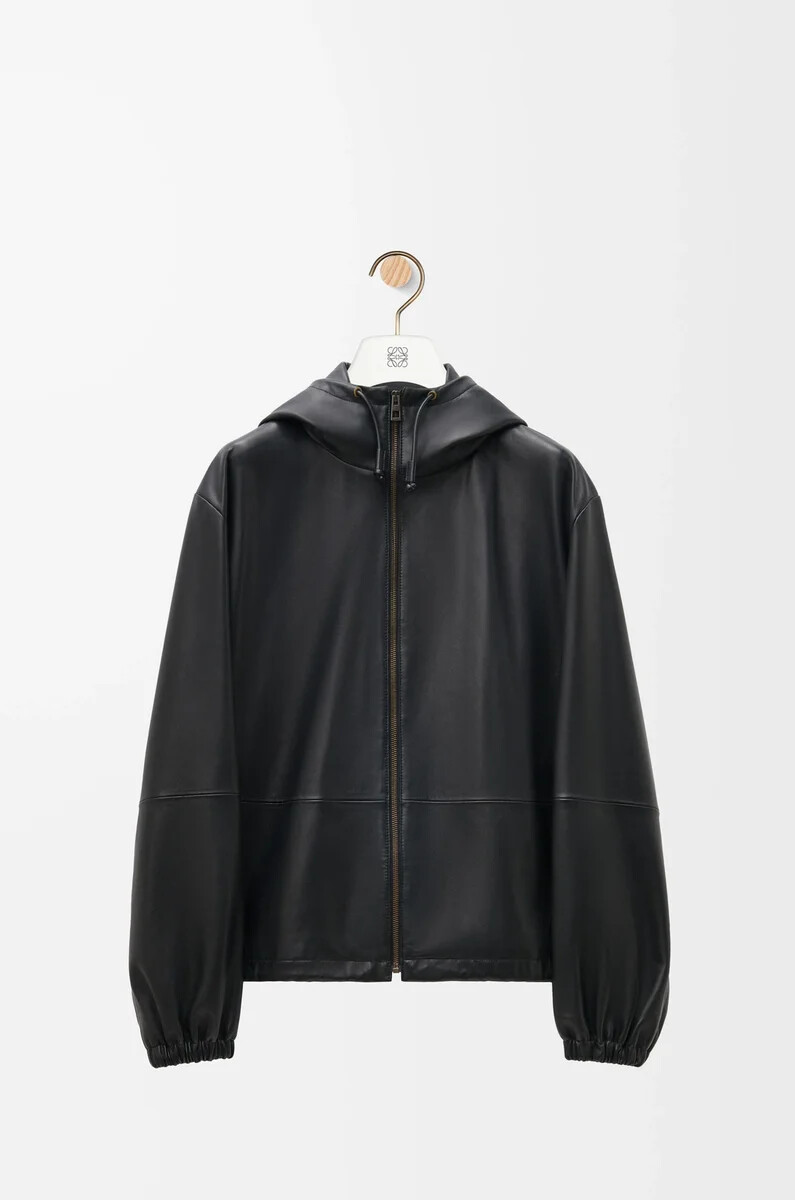 kapuzenjacke aus schwarzem nappa-lammleder