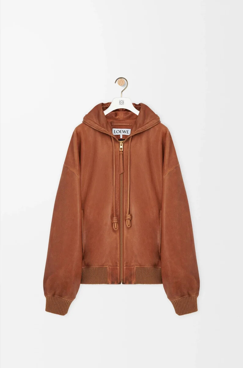 kapuzenjacke aus nappa-lammleder hellbraun