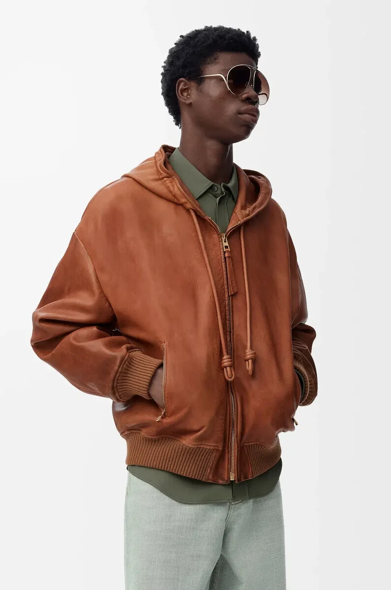 kapuzenjacke aus nappa-lammleder hellbraun