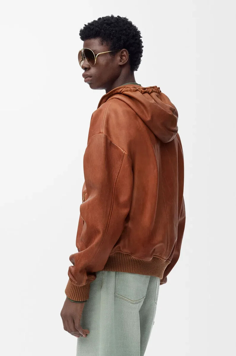 kapuzenjacke aus nappa-lammleder hellbraun