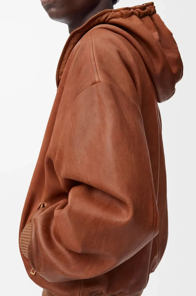 kapuzenjacke aus nappa-lammleder hellbraun
