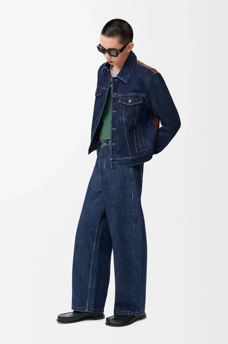 hybridjacke aus denim und nappa-kalbsleder raw denim