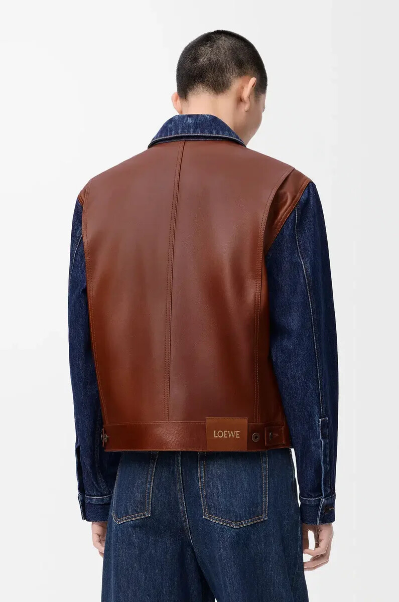 hybridjacke aus denim und nappa-kalbsleder raw denim