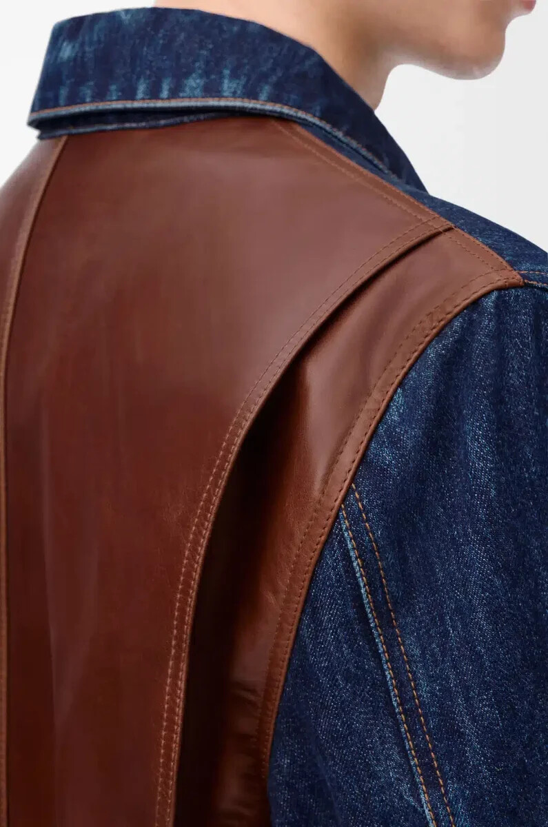 hybridjacke aus denim und nappa-kalbsleder raw denim