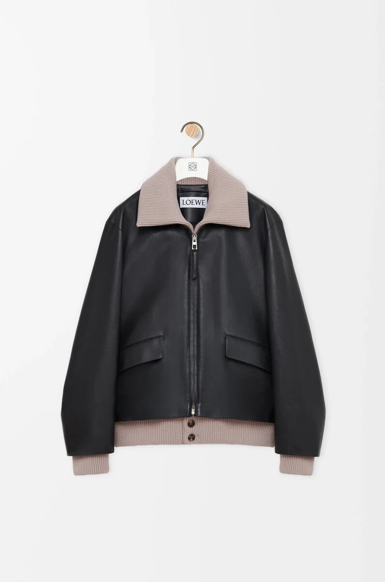 jacke aus schwarzem nappa-büffelleder