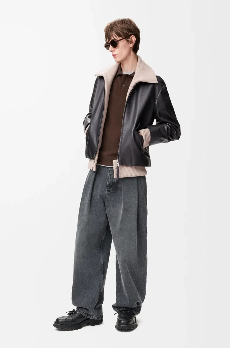 jacke aus schwarzem nappa-büffelleder