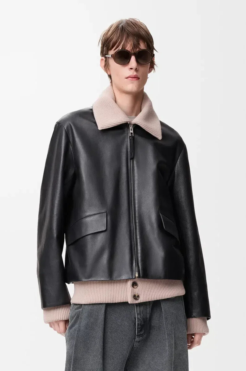 jacke aus schwarzem nappa-büffelleder
