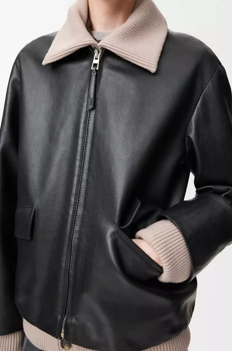 jacke aus schwarzem nappa-büffelleder