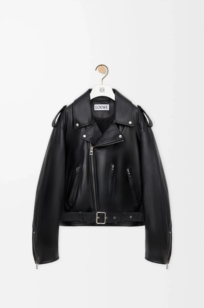 bikerjacke aus schwarzem nappa-lammleder