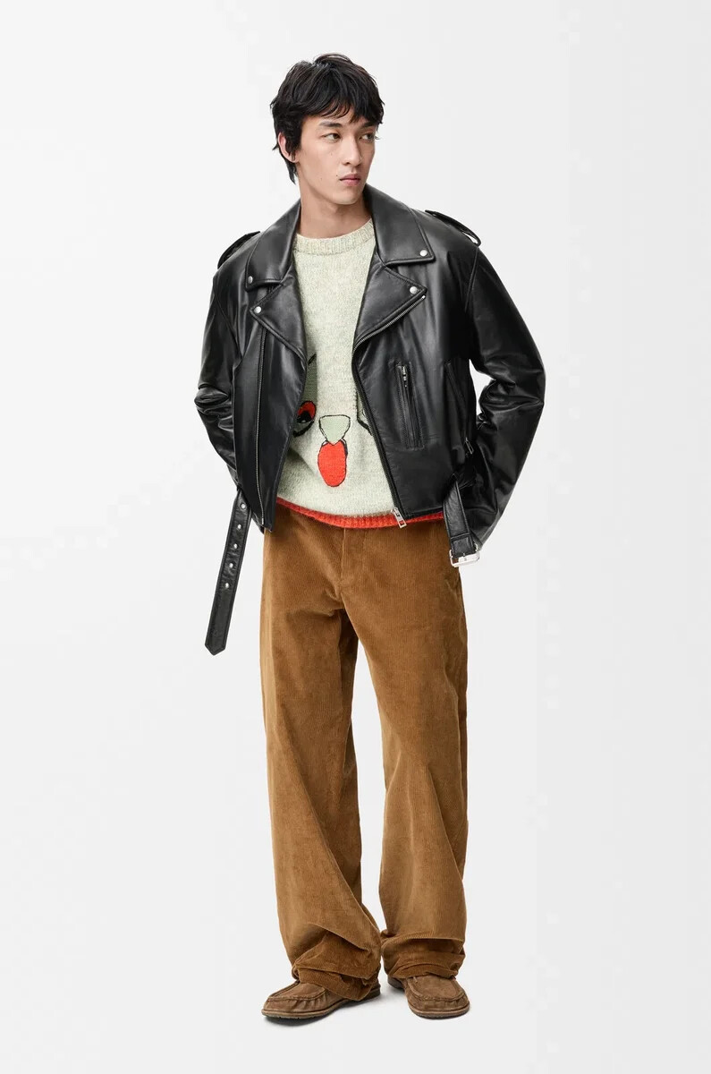 bikerjacke aus schwarzem nappa-lammleder