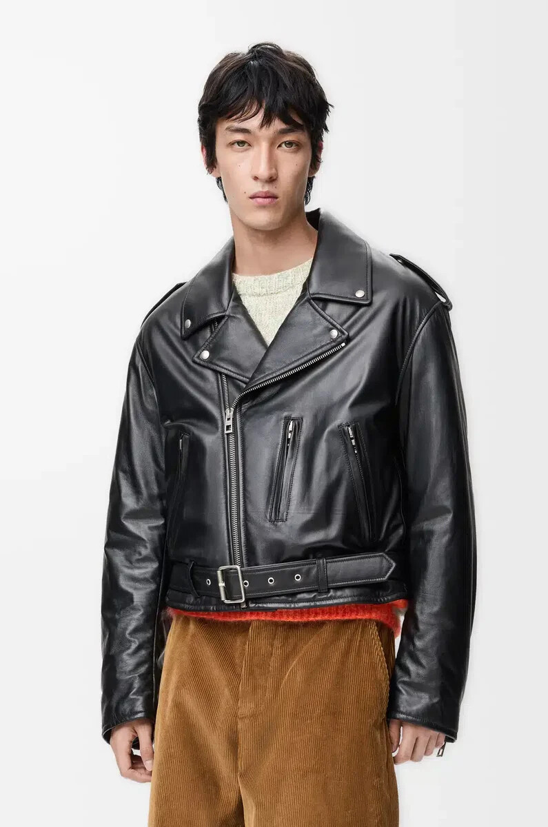 bikerjacke aus schwarzem nappa-lammleder