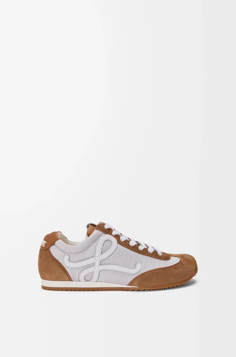 ballet runner 2.0 aus nylon und kalbsleder grauweißhellbraun