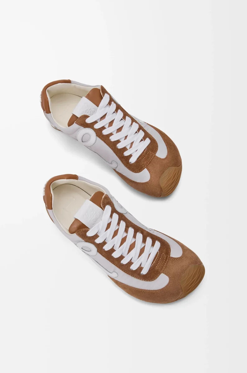 ballet runner 2.0 aus nylon und kalbsleder grauweißhellbraun