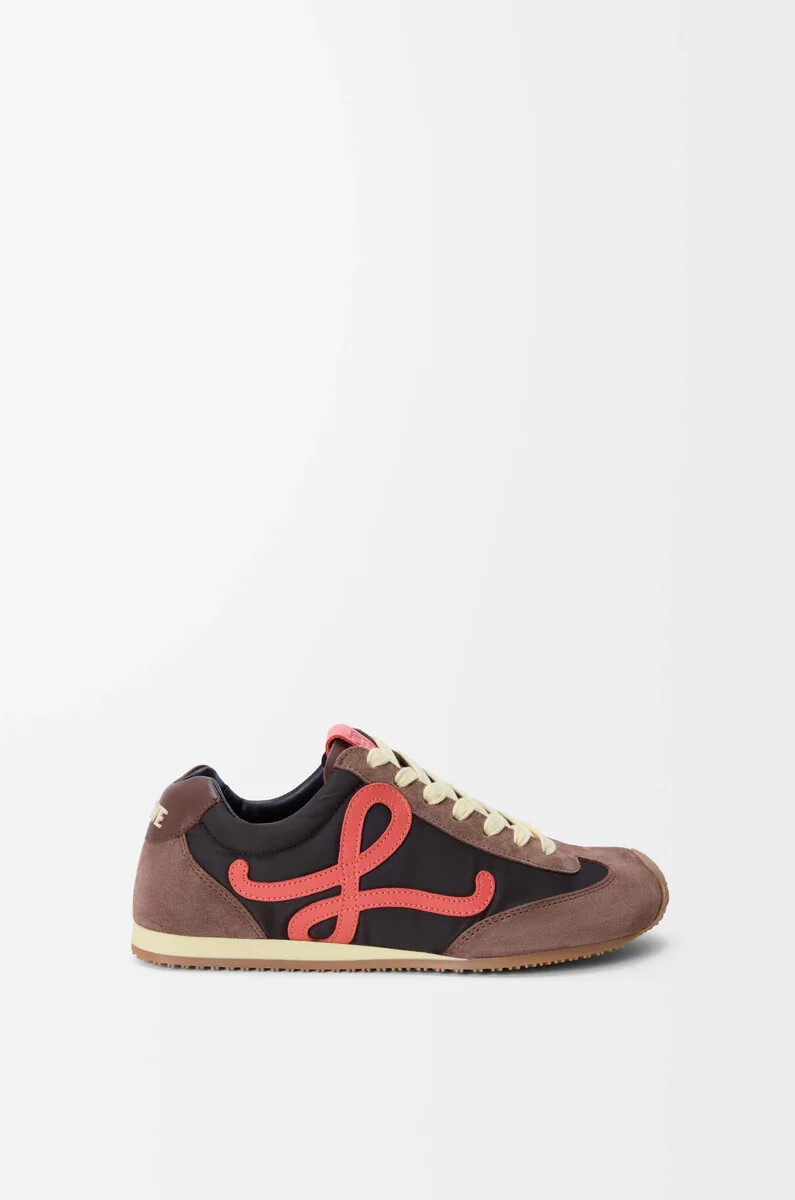 ballet runner 2.0 aus nylon und kalbsleder schokoladenbraunkorallegelb