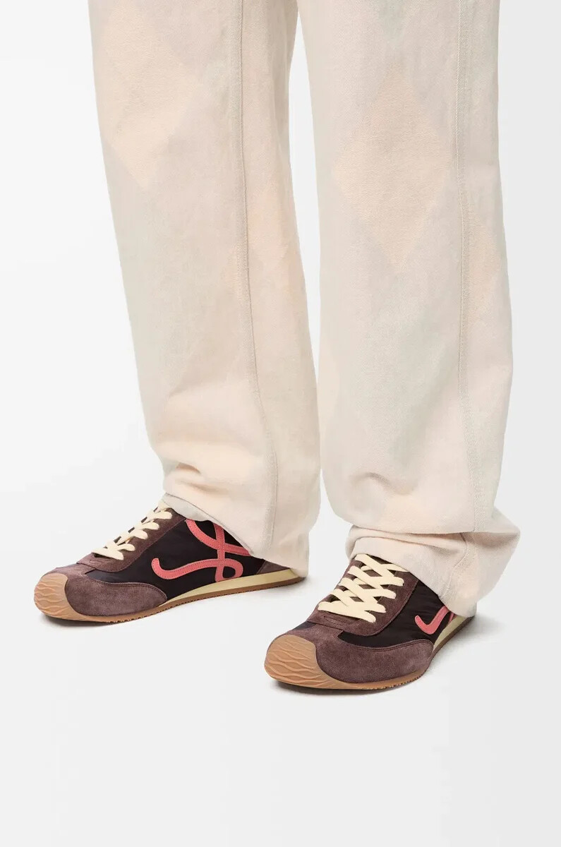 ballet runner 2.0 aus nylon und kalbsleder schokoladenbraunkorallegelb