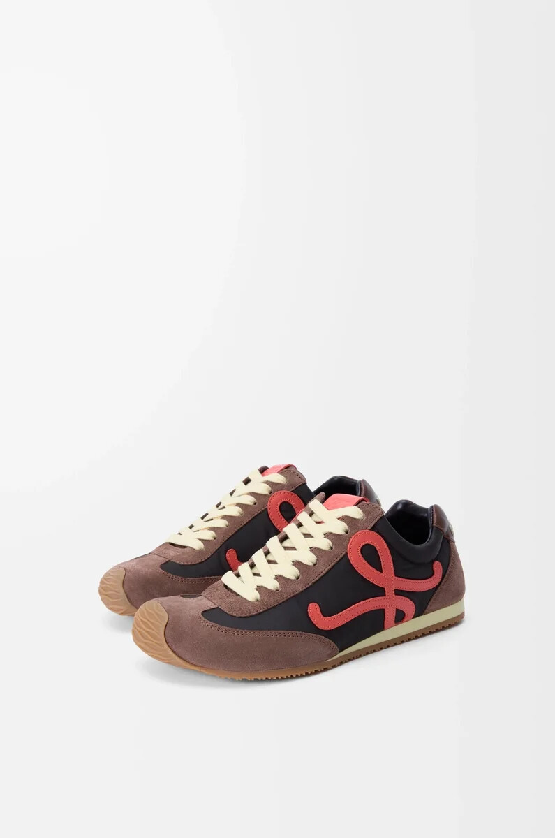 ballet runner 2.0 aus nylon und kalbsleder schokoladenbraunkorallegelb