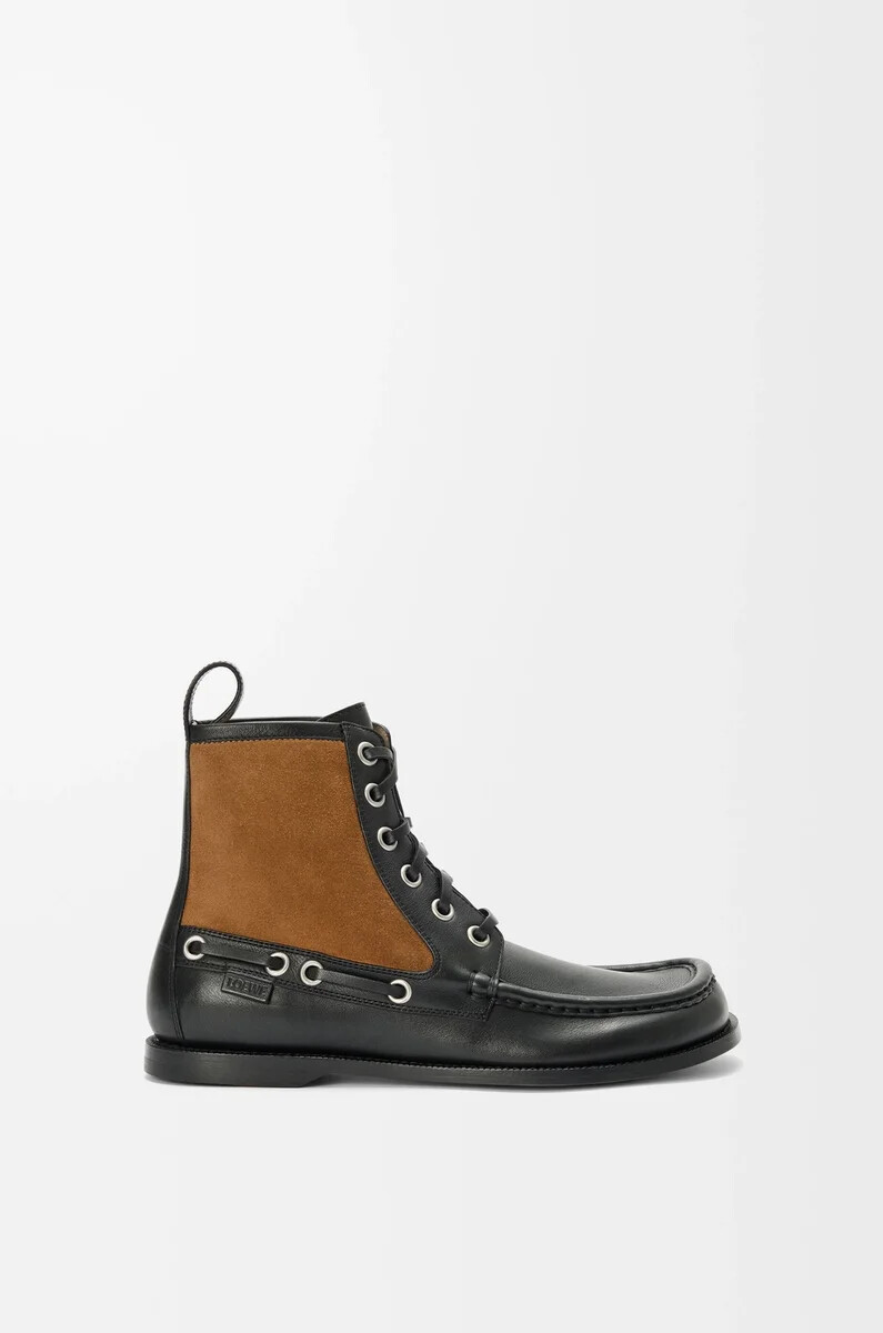campo loafer-stiefelette aus kalbsleder und veloursleder schwarzschokolade