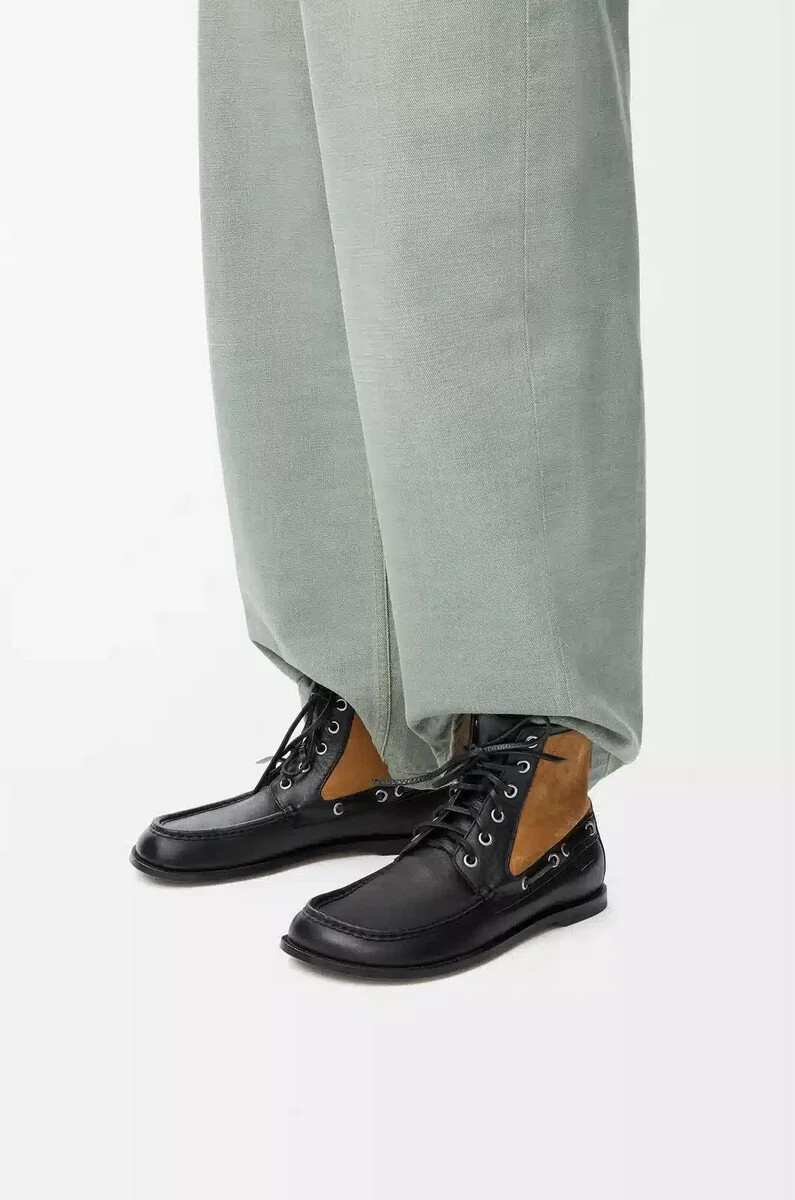 campo loafer-stiefelette aus kalbsleder und veloursleder schwarzschokolade