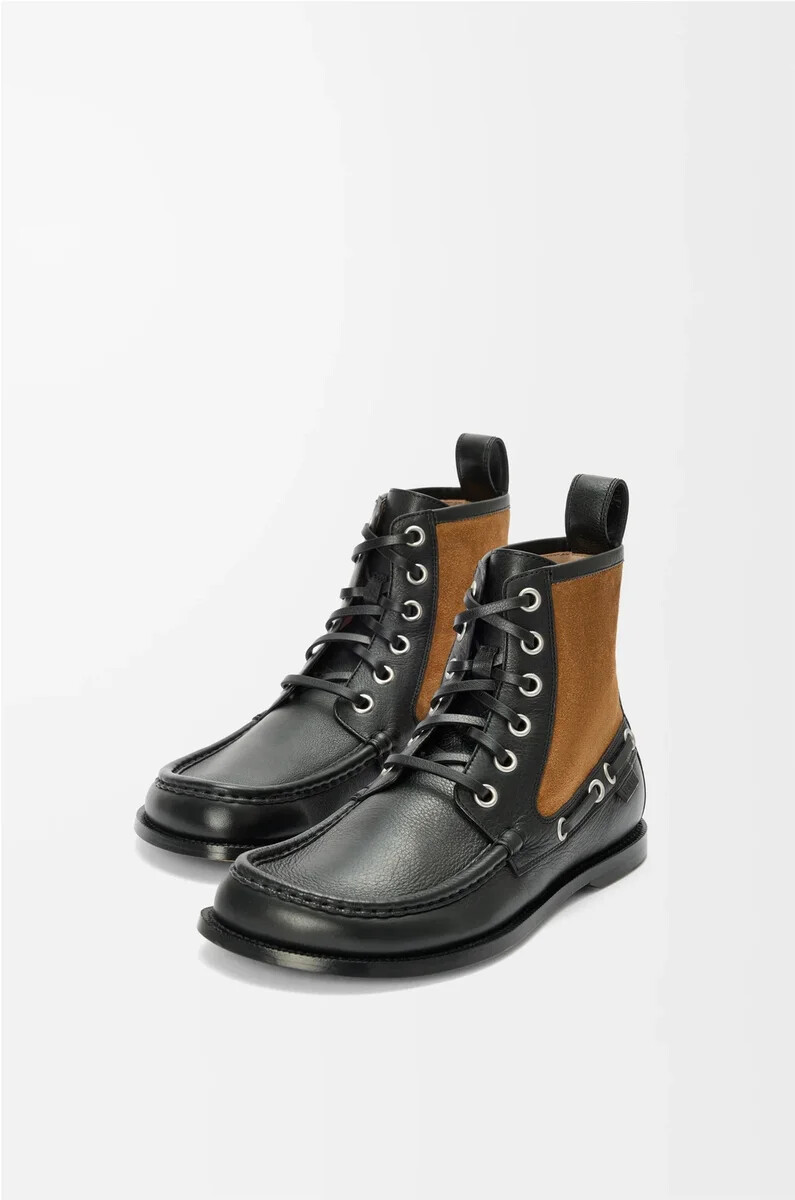 campo loafer-stiefelette aus kalbsleder und veloursleder schwarzschokolade