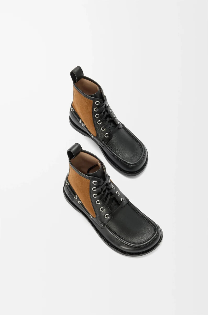 campo loafer-stiefelette aus kalbsleder und veloursleder schwarzschokolade