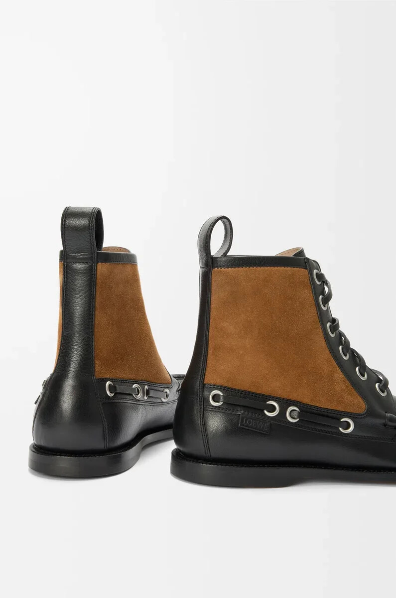 campo loafer-stiefelette aus kalbsleder und veloursleder schwarzschokolade