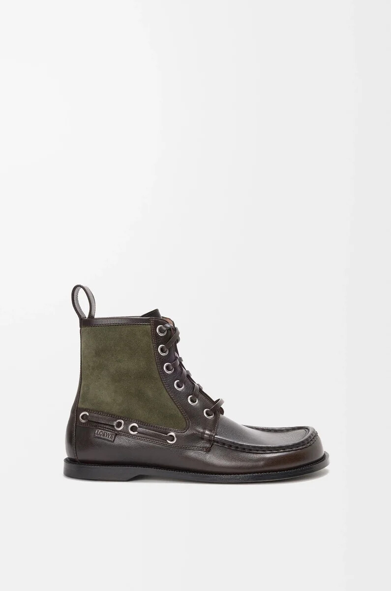 campo loafer-stiefelette aus kalbsleder und veloursleder dunkelbraungrün