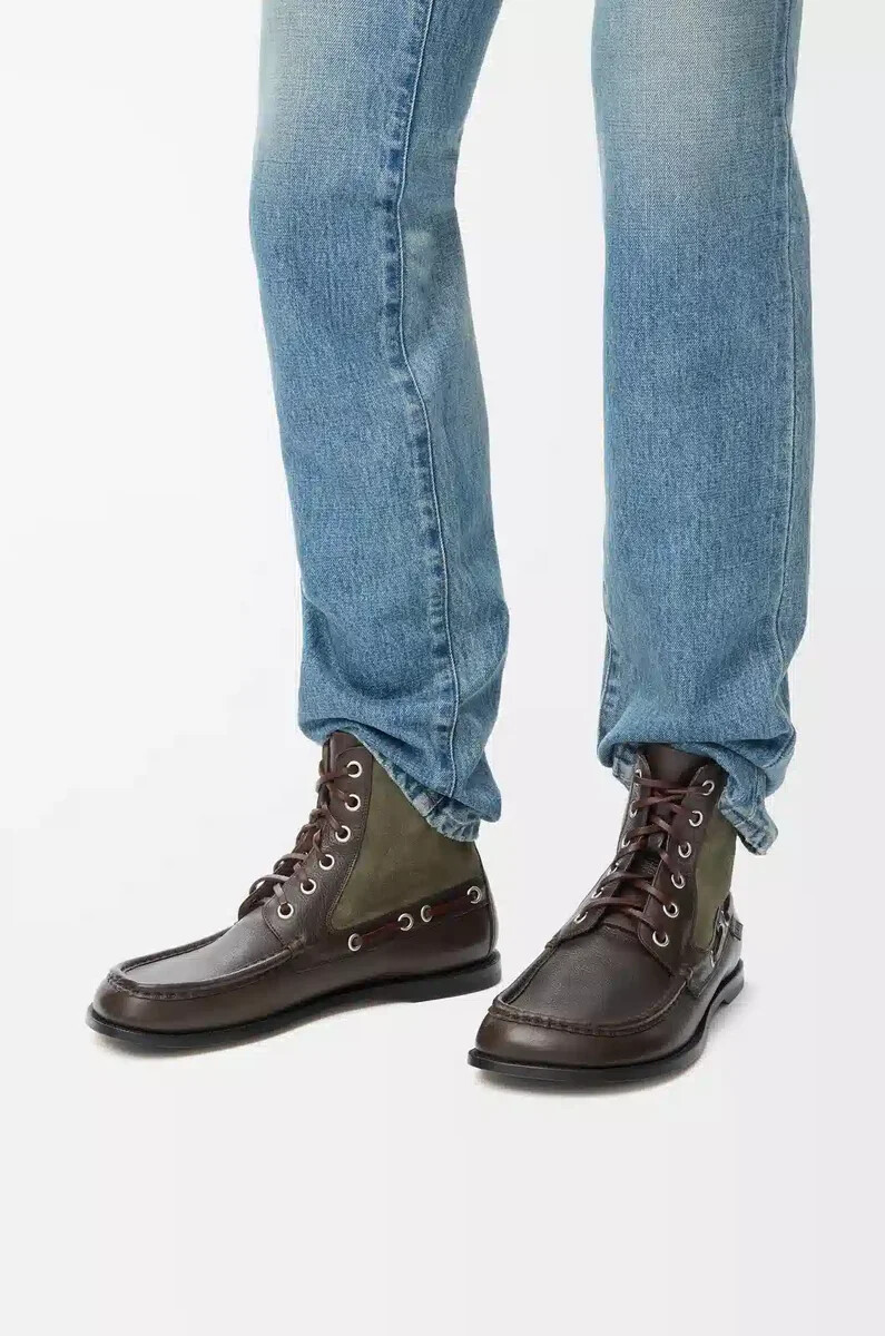 campo loafer-stiefelette aus kalbsleder und veloursleder dunkelbraungrün