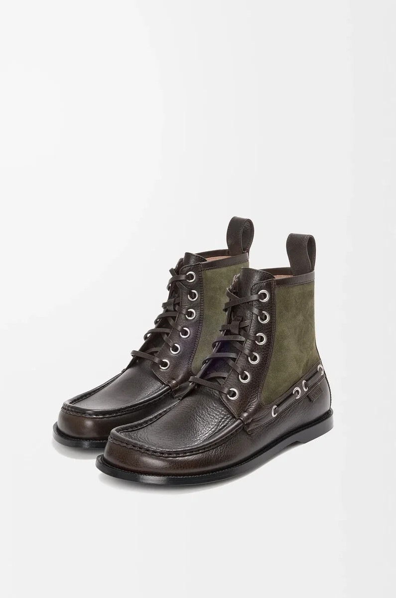 campo loafer-stiefelette aus kalbsleder und veloursleder dunkelbraungrün