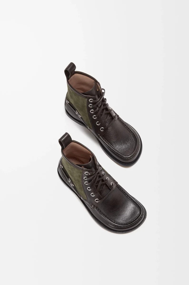 campo loafer-stiefelette aus kalbsleder und veloursleder dunkelbraungrün