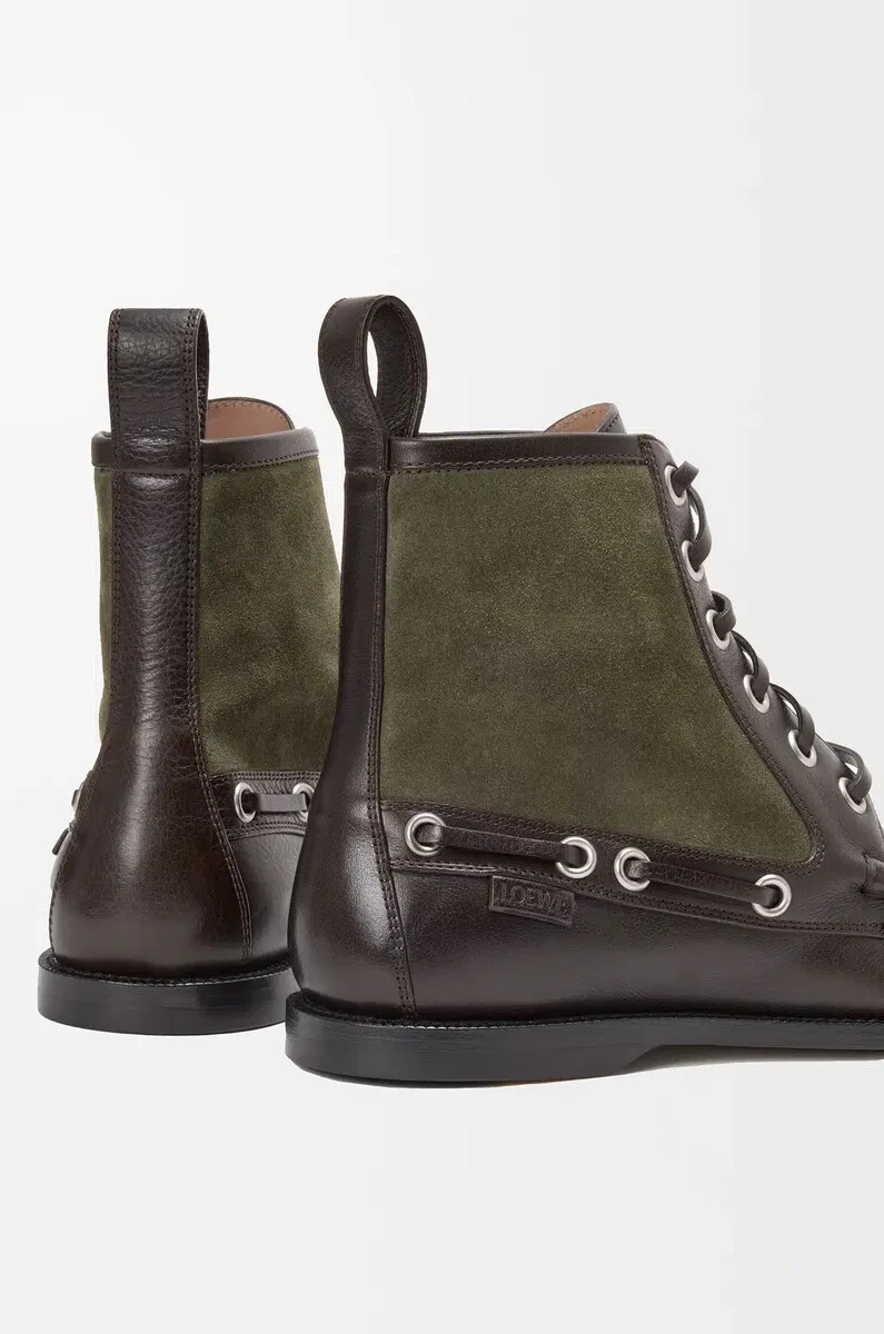 campo loafer-stiefelette aus kalbsleder und veloursleder dunkelbraungrün