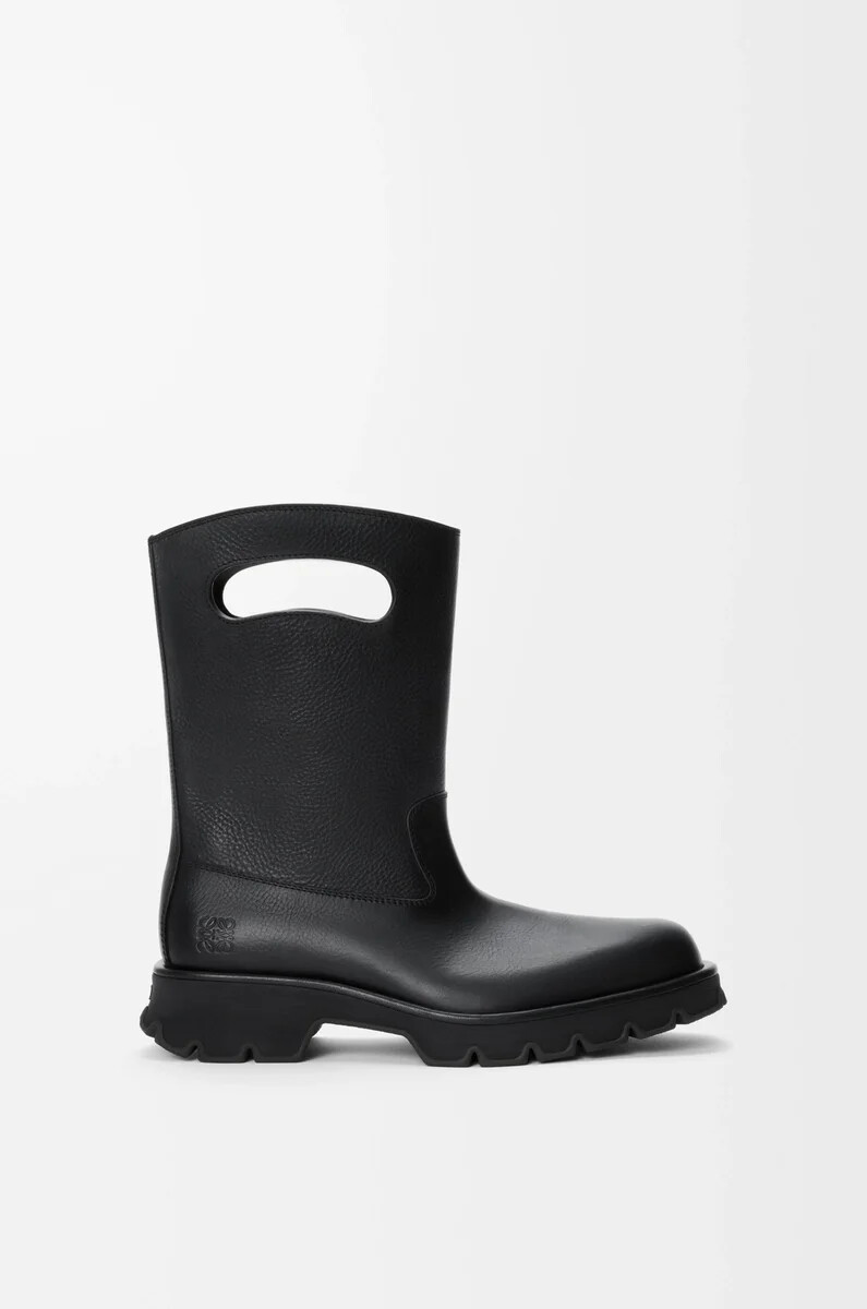 bobby-stiefel aus genarbtem pflanzlich gegerbtem kalbsleder schwarz
