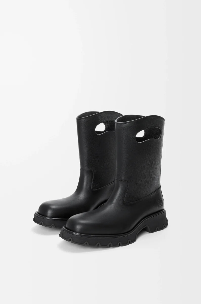 bobby-stiefel aus genarbtem pflanzlich gegerbtem kalbsleder schwarz