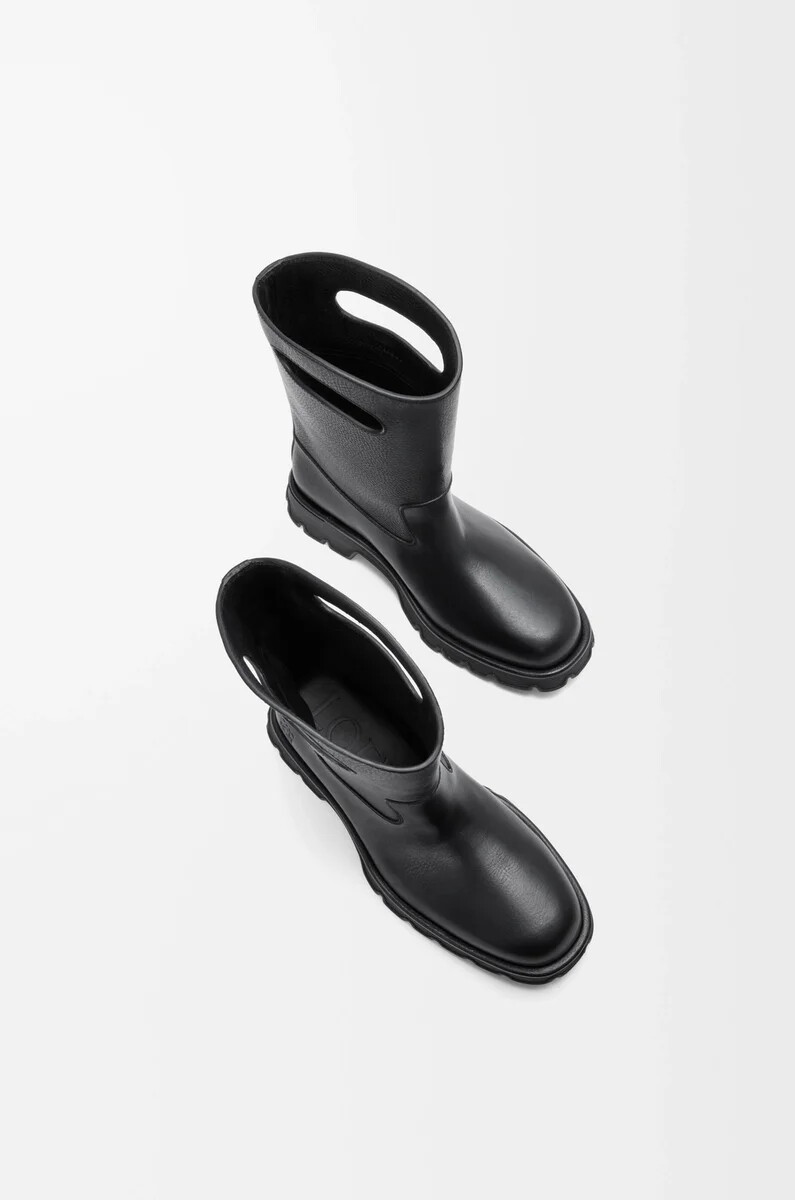 bobby-stiefel aus genarbtem pflanzlich gegerbtem kalbsleder schwarz