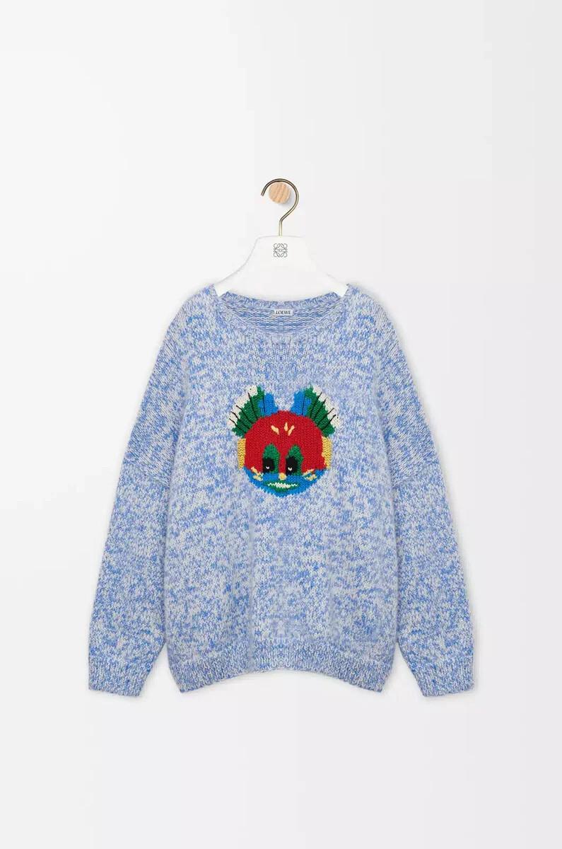 pullover aus woll-mohair-mischgewebe blauweiß