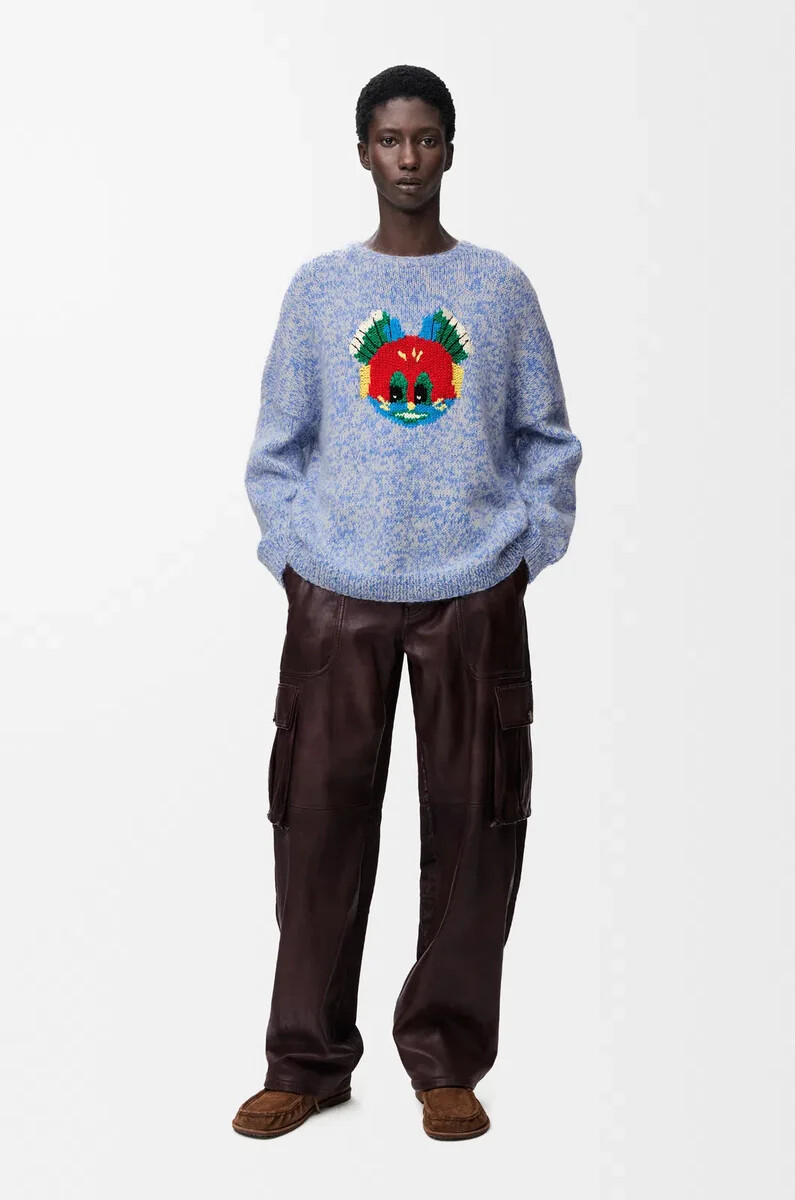 pullover aus woll-mohair-mischgewebe blauweiß