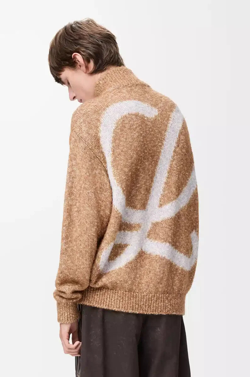 strickjacke mit reißverschluss aus baumwolle leinen und wolle beige