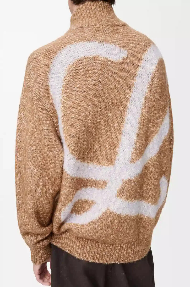 strickjacke mit reißverschluss aus baumwolle leinen und wolle beige