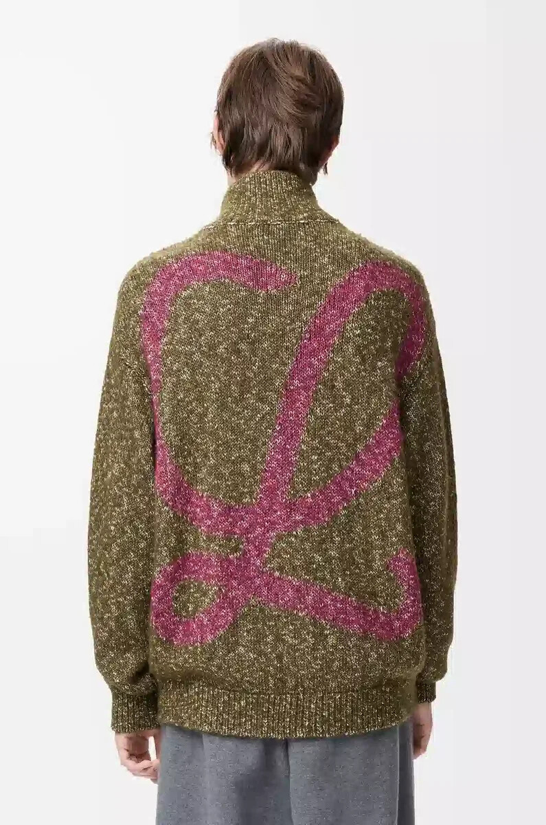 strickjacke mit reißverschluss aus baumwolle leinen und wolle in khakigrün