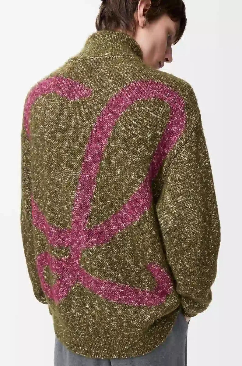 strickjacke mit reißverschluss aus baumwolle leinen und wolle in khakigrün